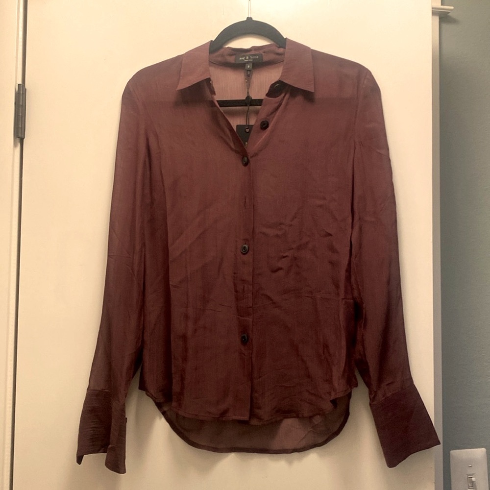 Rag & Bone Women’s Silk Crepe Yvette Blouse, Burgundy, Size 0, NWT